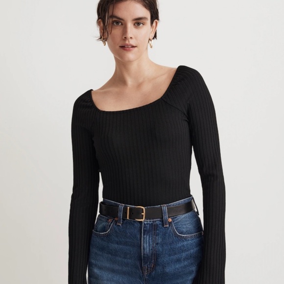 Ribbed Square-Neck Long-Sleeve Tee size S - Picture 1 of 9